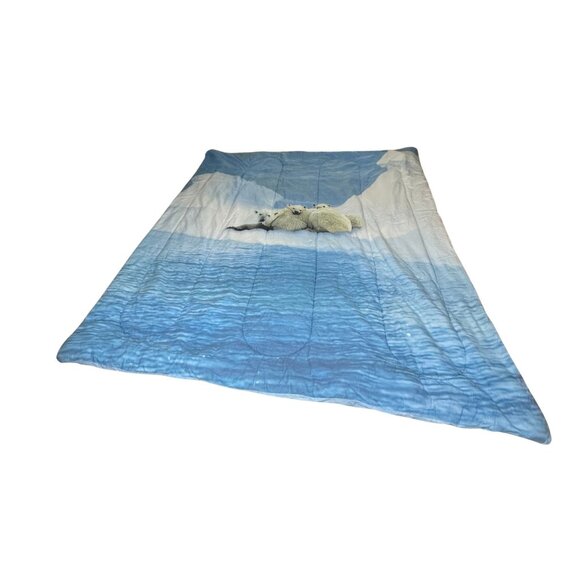 Polar Bear Printed Plush Blanket Duvet Cover Soft Warm Winter Bedding 82 x 76 - Picture 3 of 5